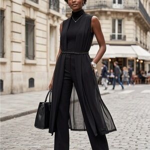 DKNY Black Sleeveless Longline Duster Vest – Size M